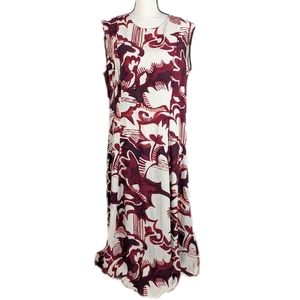 ANN TAYLOR Maroon Abstract Floral Sleeveless Maxi Dress, Size 16